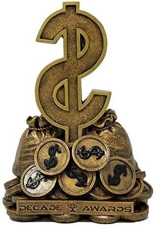 עשור פרסי גביע שלט דולר - פרס מכירות או גיוס כספים | תיק זהב חרוט של גביע כסף - 6 אינץ ' -
